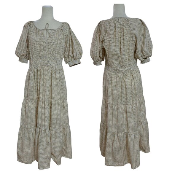 Anthropologie Somerset Maxi Dress in Polka Dot Puff Sleeve Cream Gold Prairie XL - Picture 2 of 8
